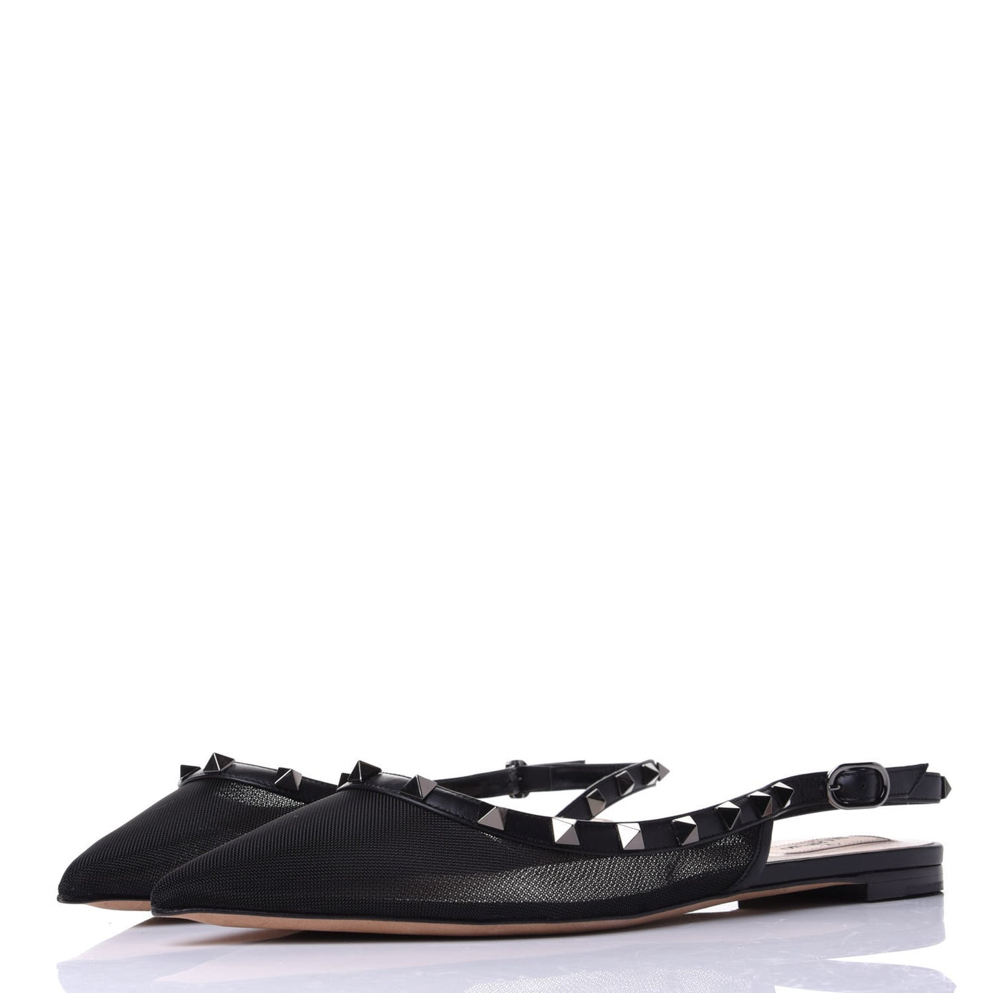 Mesh Rockstud Slingback Flats 39.5 Black