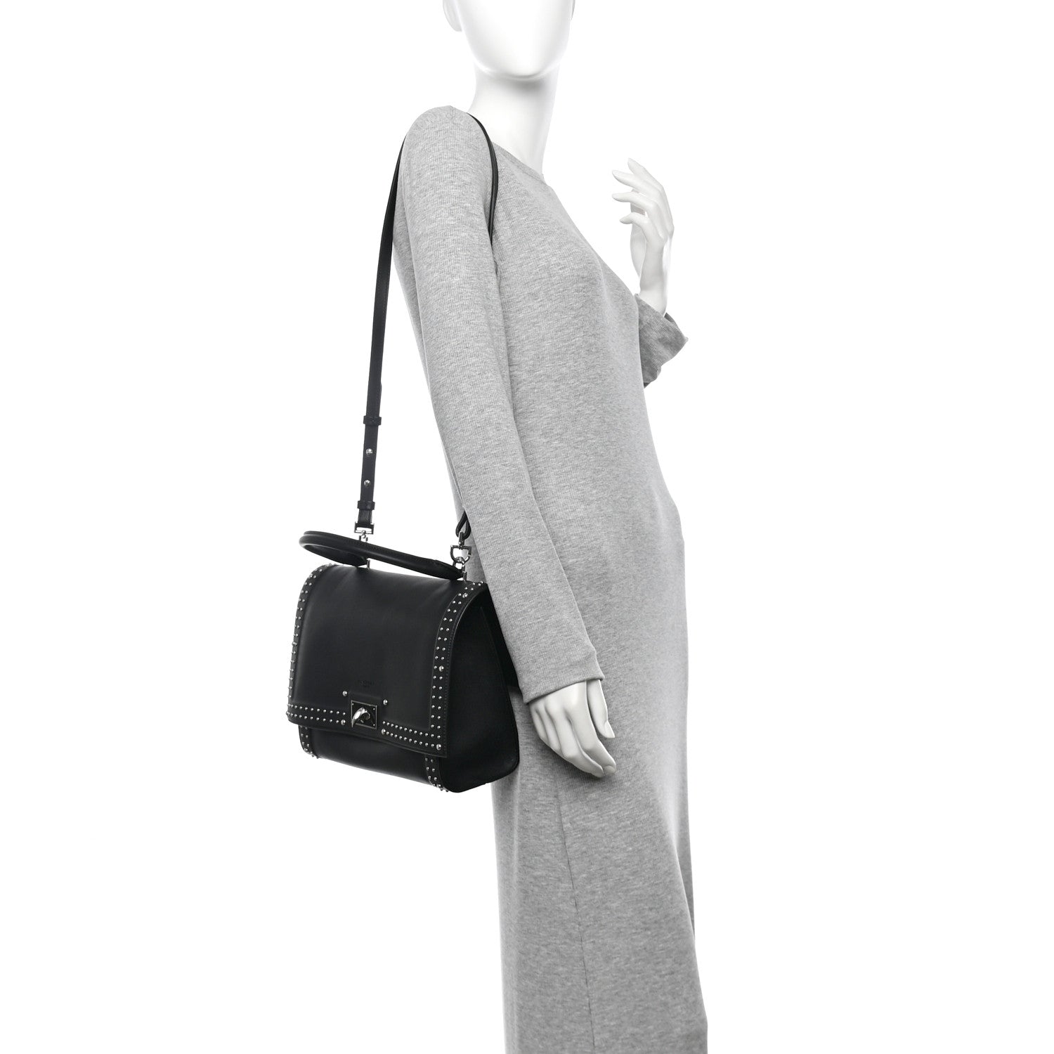 Givenchy Grained Calfskin Studded Small Shark Lock Satchel Black 2 of 9