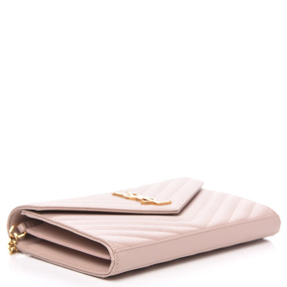 Saint Laurent Grain De Poudre Matelasse Chevron Monogram Chain Wallet Pale Blush 4 of 9