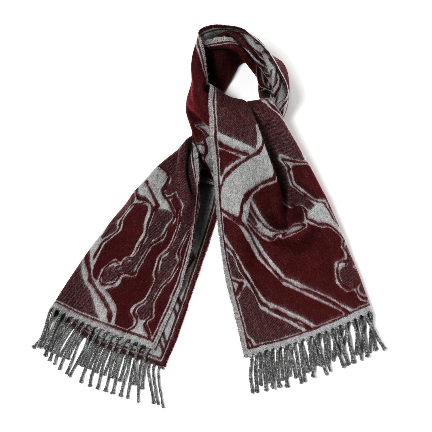 Hermes Cashmere La Danse Des Chevaux Muffler Bordeaux Gris Moyen Gris Clair 1 of 3