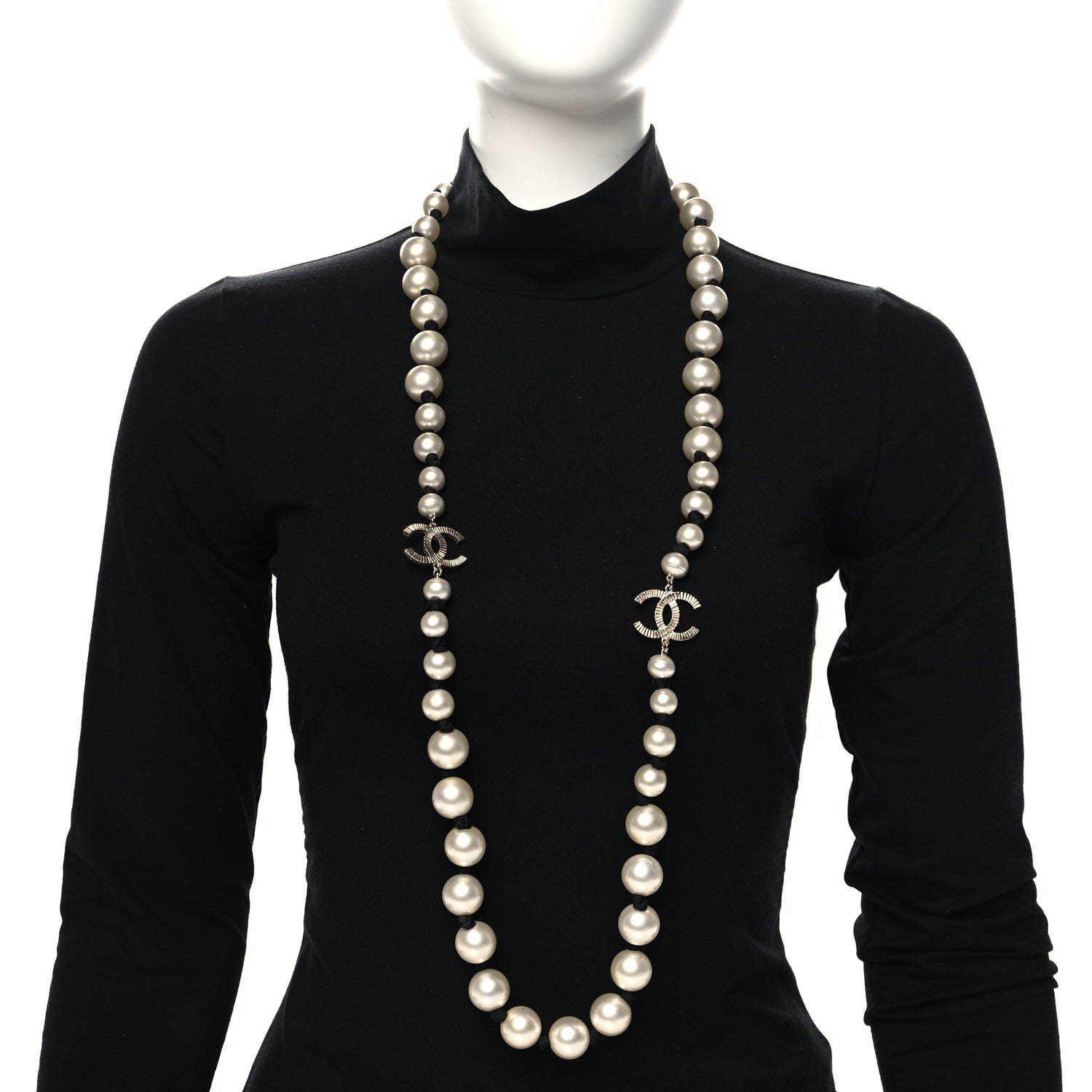 Chanel Pearl Ribbon CC Long Necklace 2 of 5
