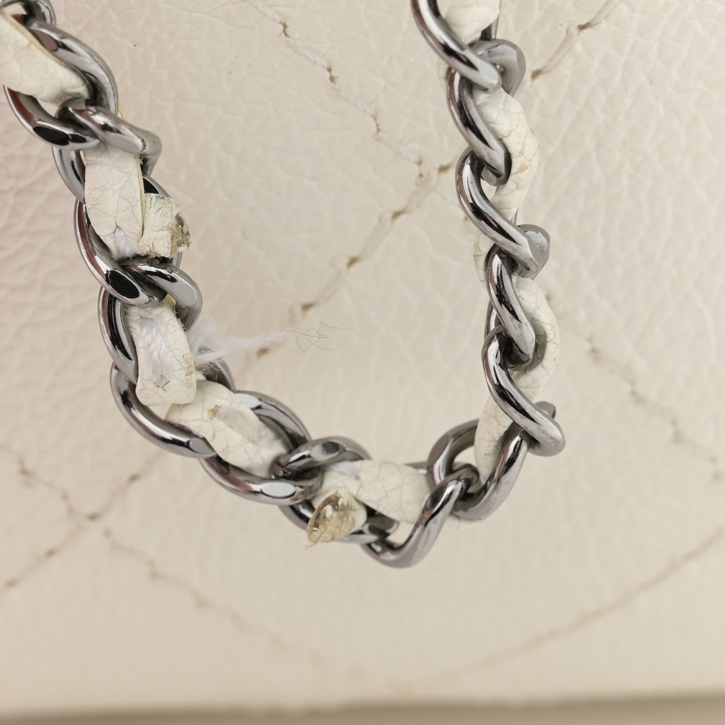 Aged Calfskin Quilted Small Gabrielle Bucket White