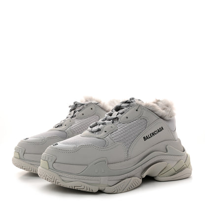Balenciaga Fabric Mesh Faux Fur Triple S Sneakers 39 Grey 3 of 9
