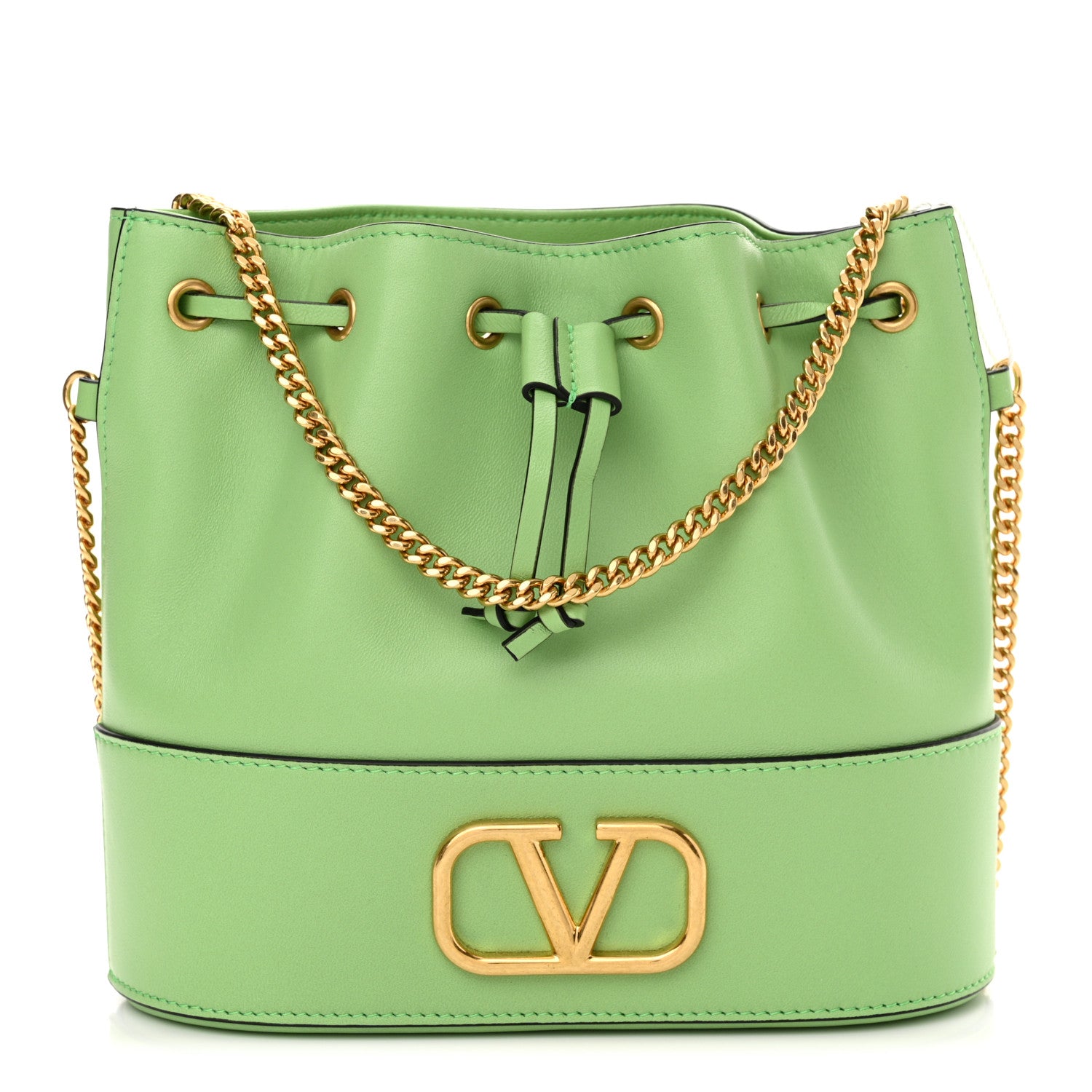 Valentino Garavani Nappa Mini VLogo Signature Chain Bucket Bag Green 1 of 11