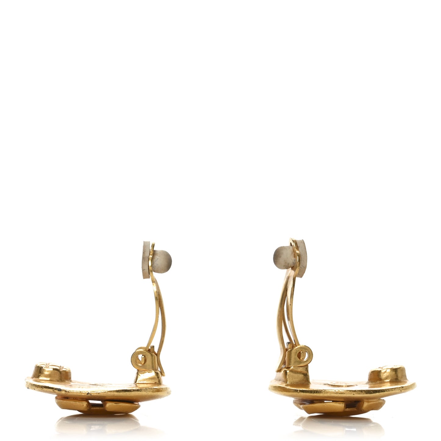 CC Button Clip On Earrings Gold