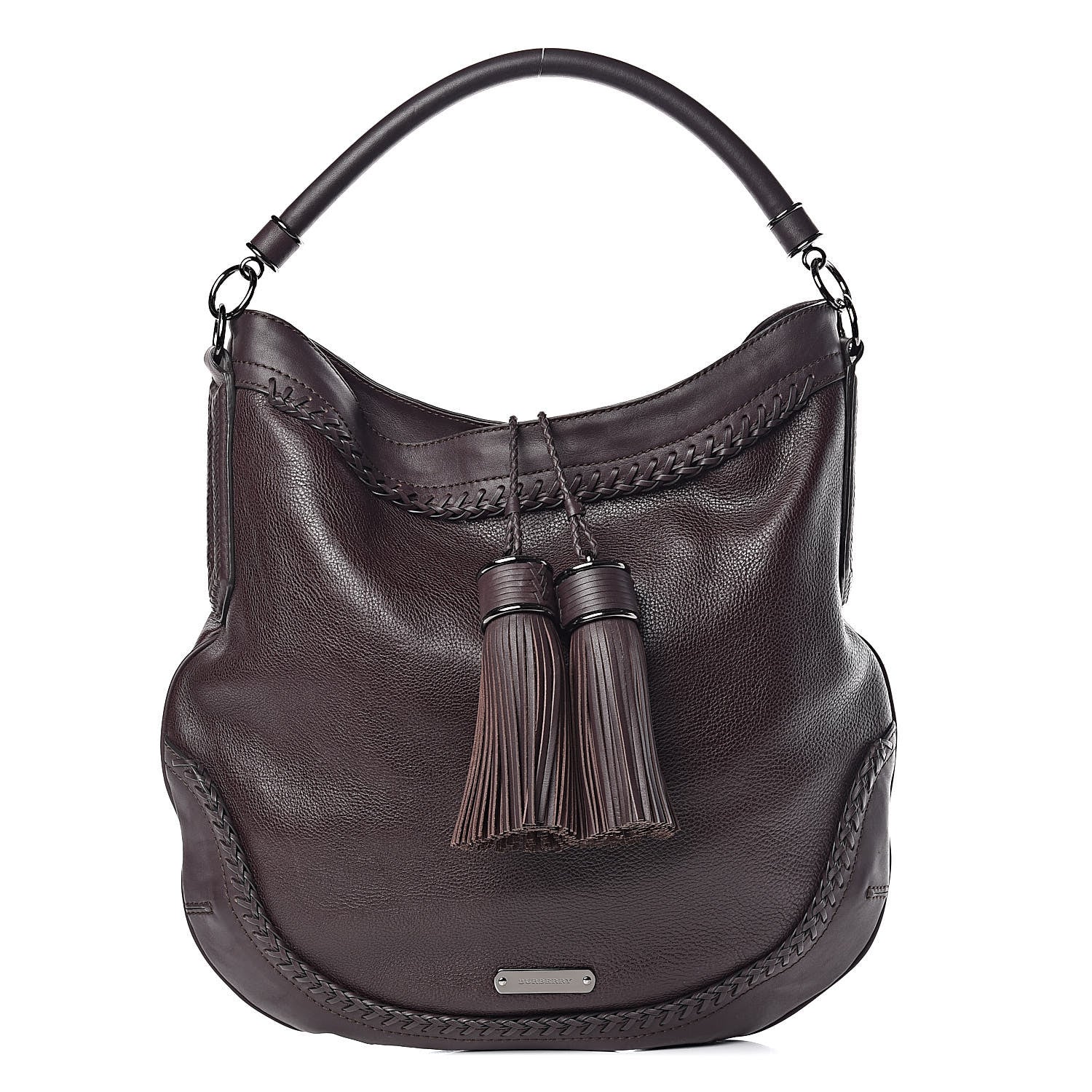 Burberry Grainy Calfskin Small Parade Tassel Hobo Plum 1 of 8