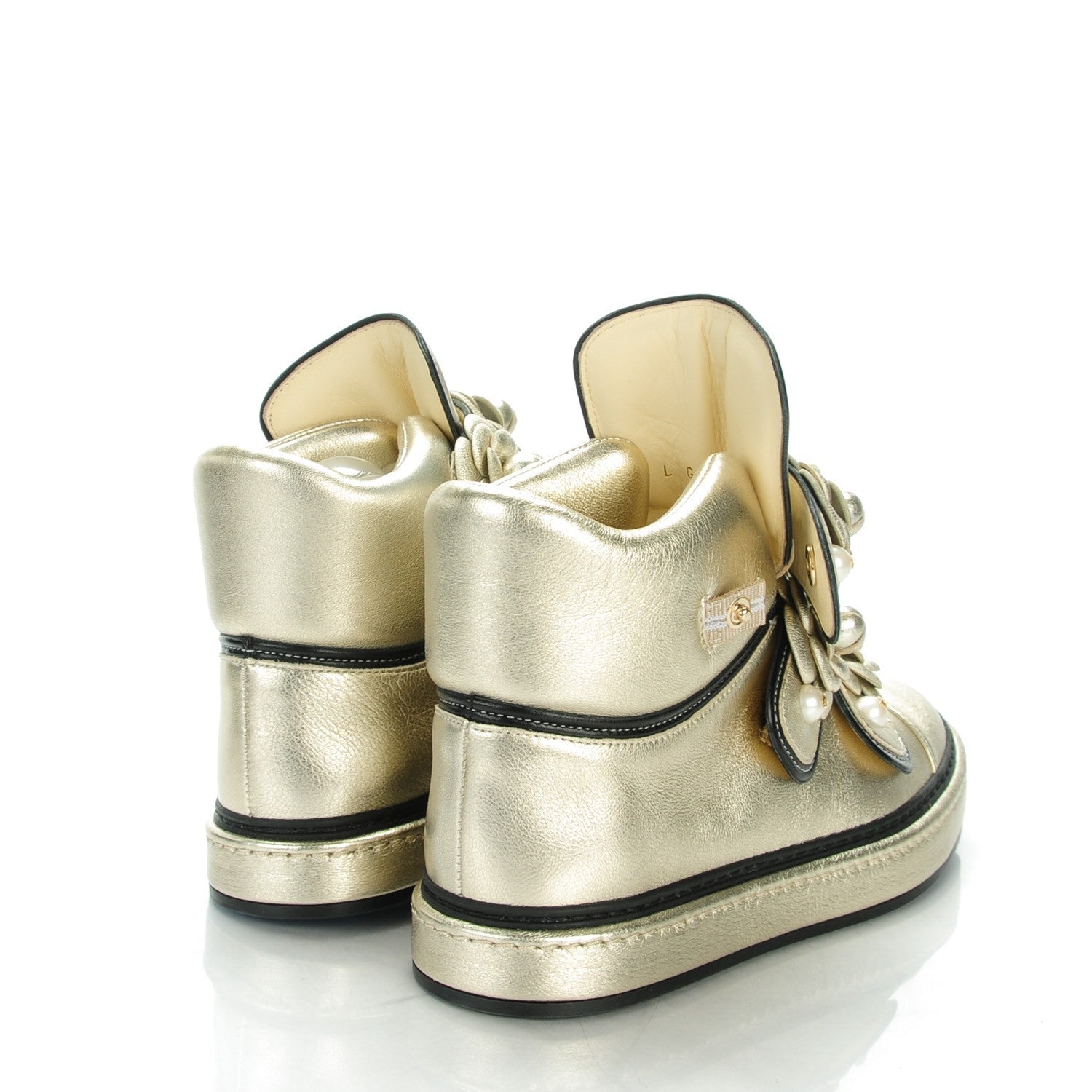 Chanel Metallic Lambskin Pearl Camellia High Top Sneakers 37 Gold 4 of 8