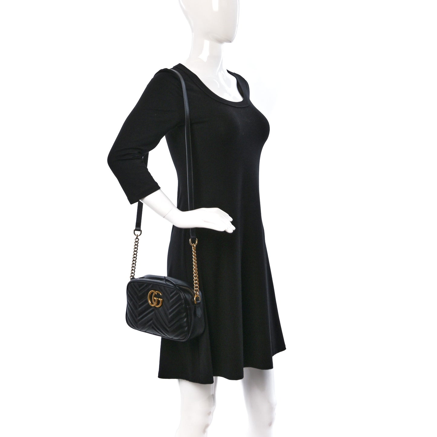Calfskin Matelasse Small GG Marmont Chain Shoulder Bag Black