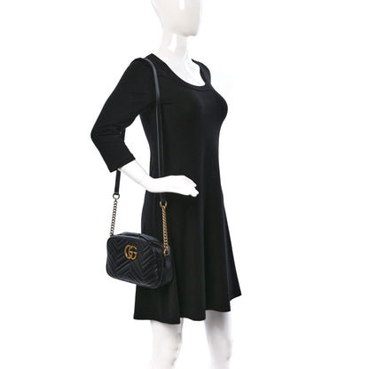 Gucci Calfskin Matelasse Small GG Marmont Chain Shoulder Bag Black 2 of 12