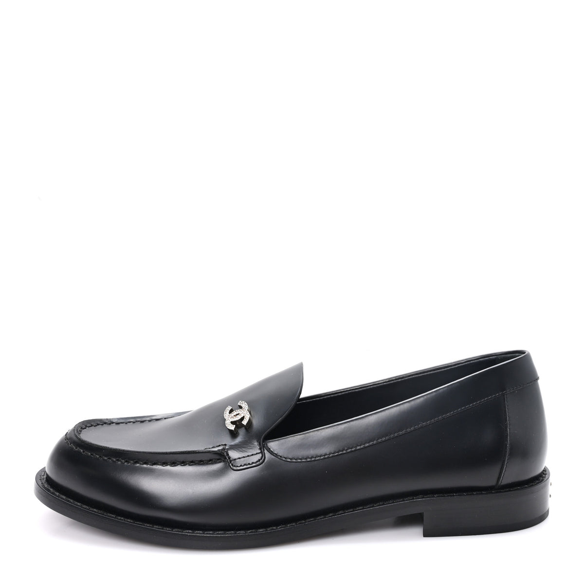 Chanel Calfskin Crystal CC Mocassin Loafers 39 Black 1 of 10