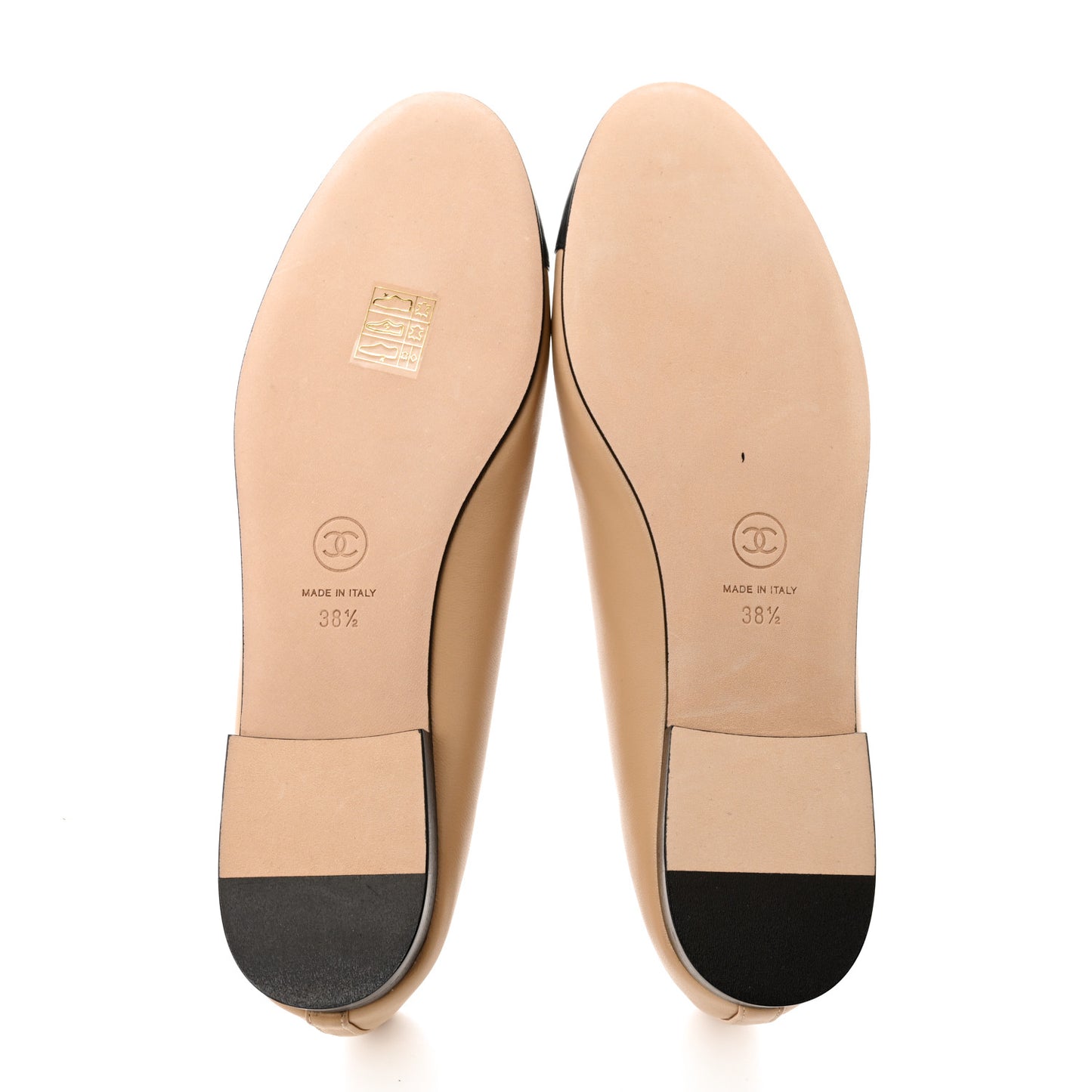 Lambskin Cap Toe Ballerina Flats 38.5 Beige Black