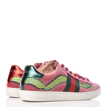 Gucci Velvet Nappa Web Dragon Embroidered Womens Ace Sneakers 35 Tibet Red 4 of 9