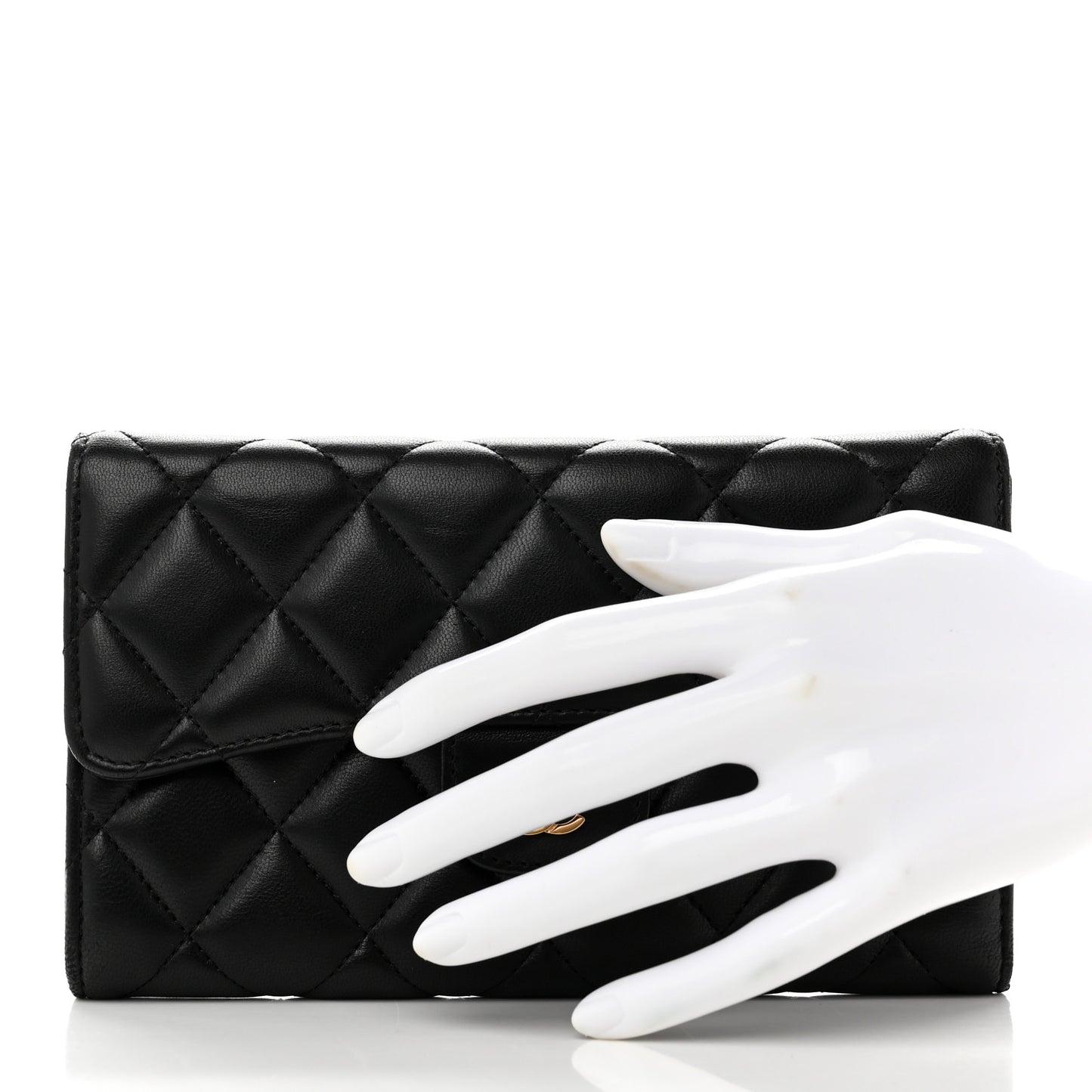 Lambskin Quilted Large Flap Wallet Black