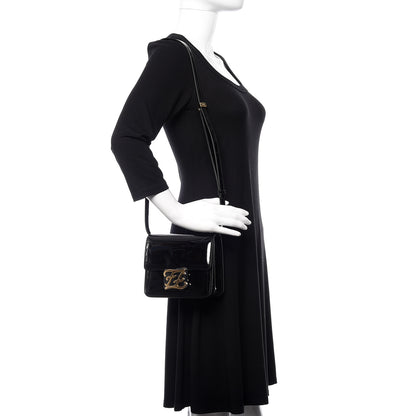 Fendi Vitello Vernice Mou Karligraphy Crossbody Bag Black 2 of 9