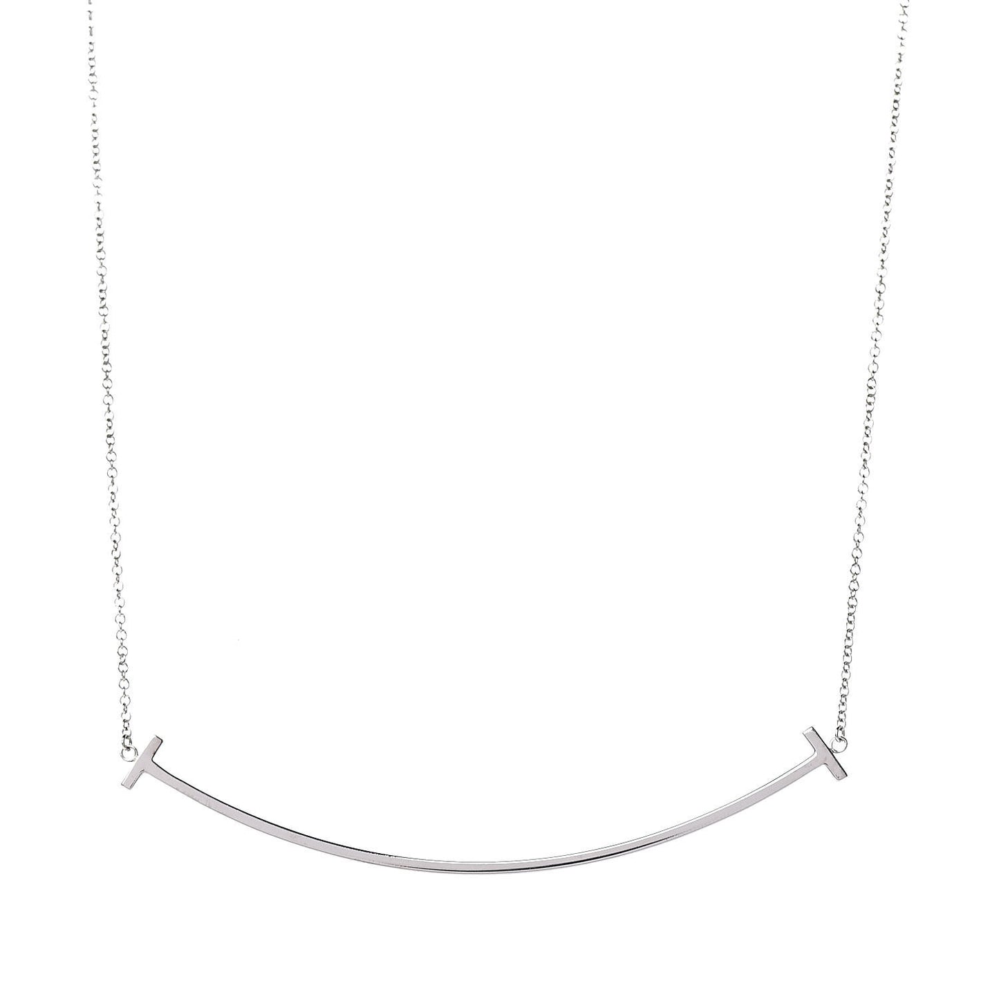 18K White Gold Large T Smile Pendant Necklace