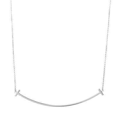 Tiffany 18K White Gold Large T Smile Pendant Necklace 3 of 6