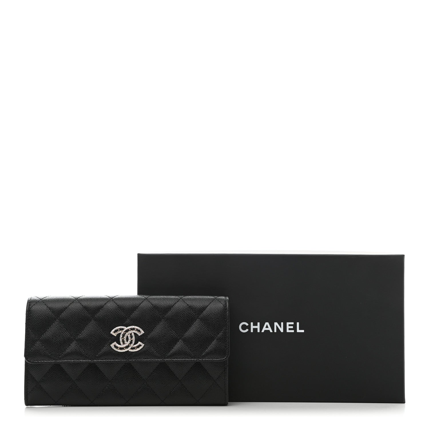 Chanel Caviar Quilted Crystal CC Large Gusset Flap Wallet Black 8 of 8