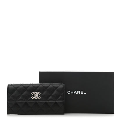 Chanel Caviar Quilted Crystal CC Large Gusset Flap Wallet Black 8 of 8