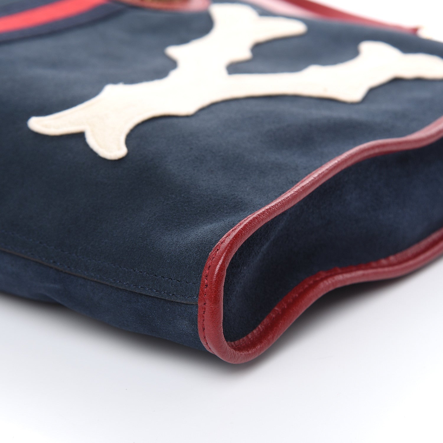 Gucci X MLB Suede Calfskin NY Yankees Large Rajah Chain Tote New Blue Romantic Cherry 10 of 12