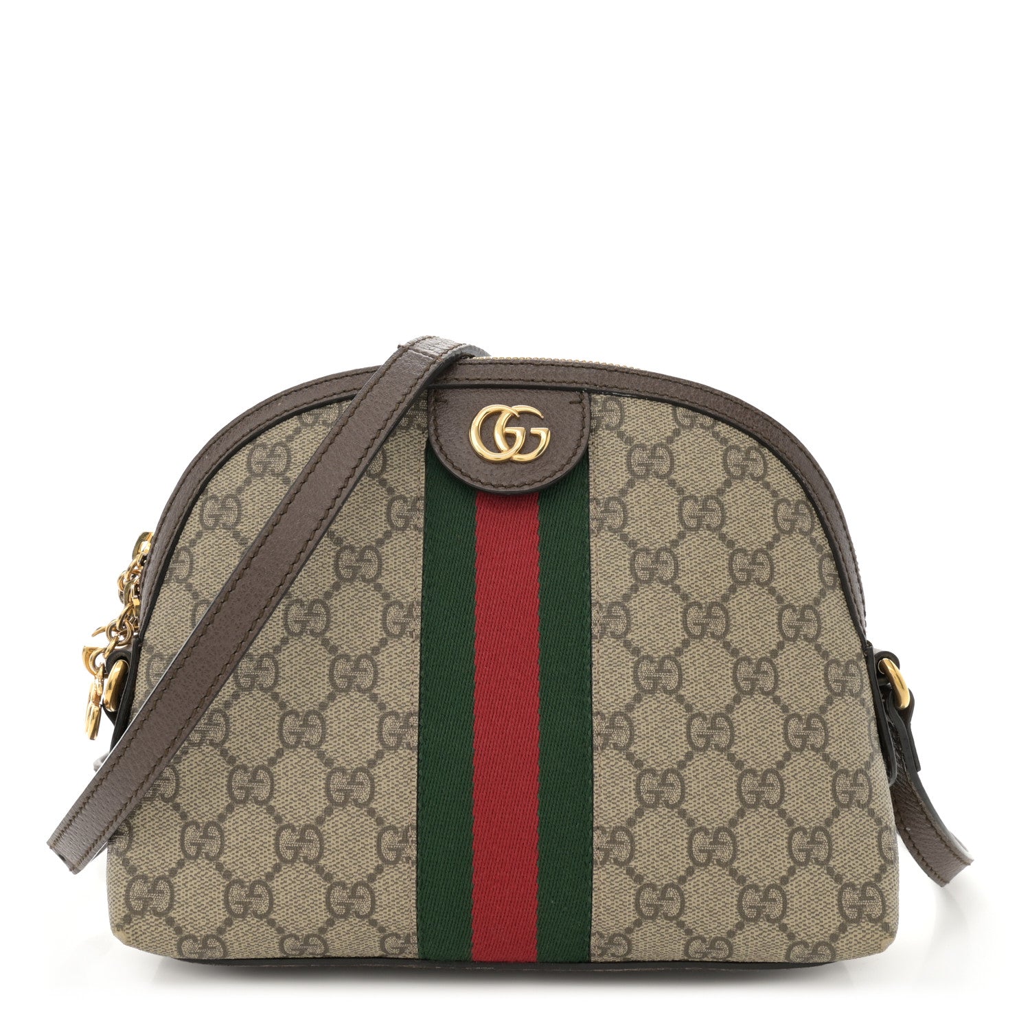 Gucci GG Supreme Monogram Textured Dollar Calfskin Web Small Ophidia Dome Shoulder Bag Beige Ebony New Acero 1 of 14