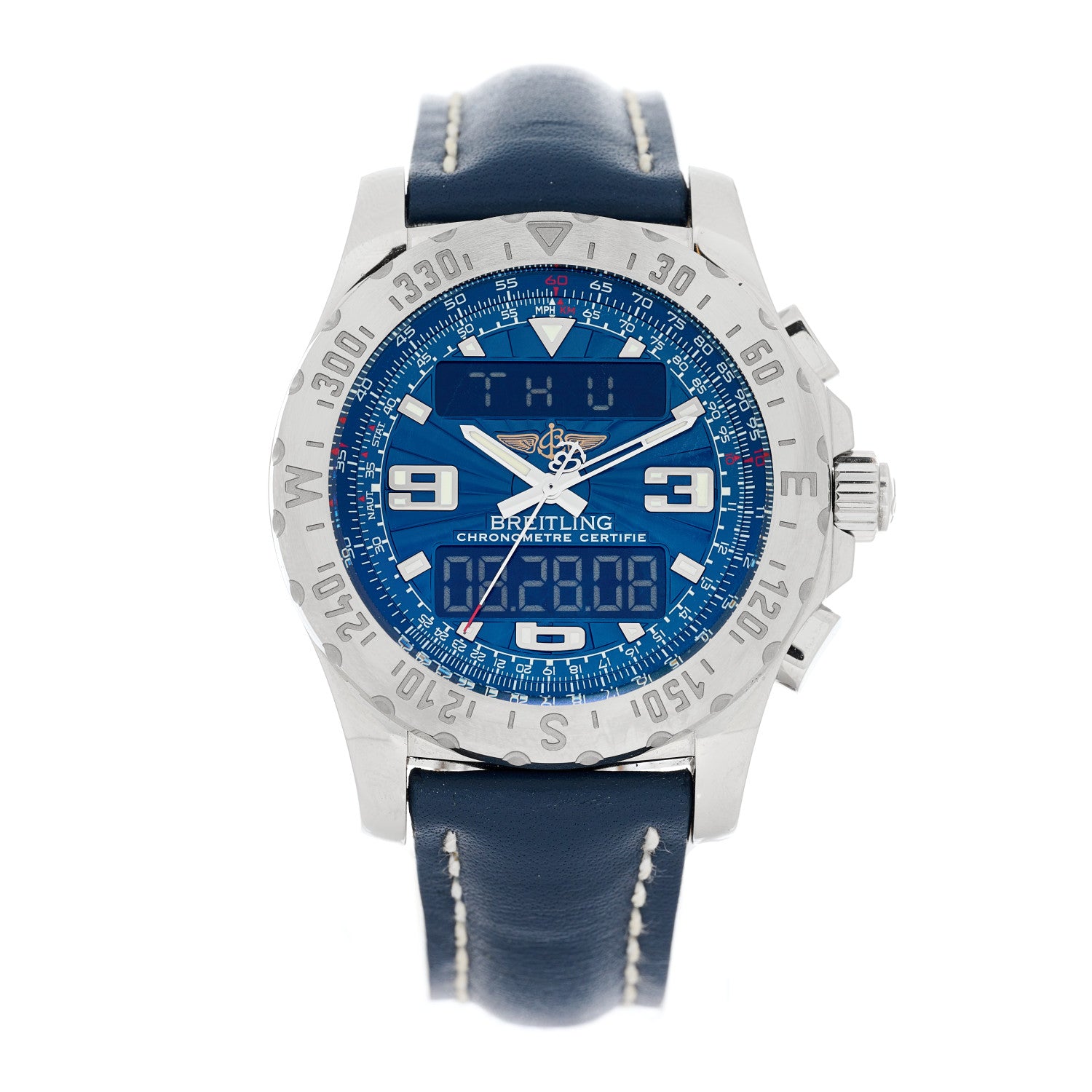 Breitling Stainless Steel Calfskin 43.5mm Airwolf Raven Digital Quartz Watch Blue A7836315/C711 1 of 5
