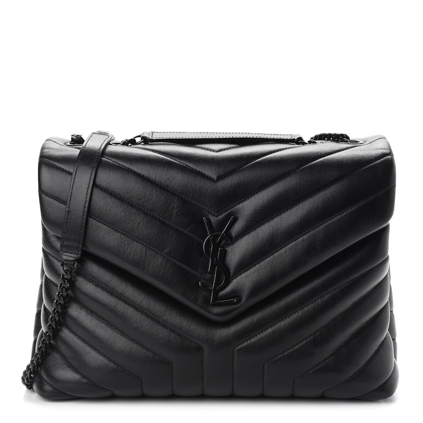 Calfskin Y Quilted Monogram Medium Loulou Chain Satchel Black
