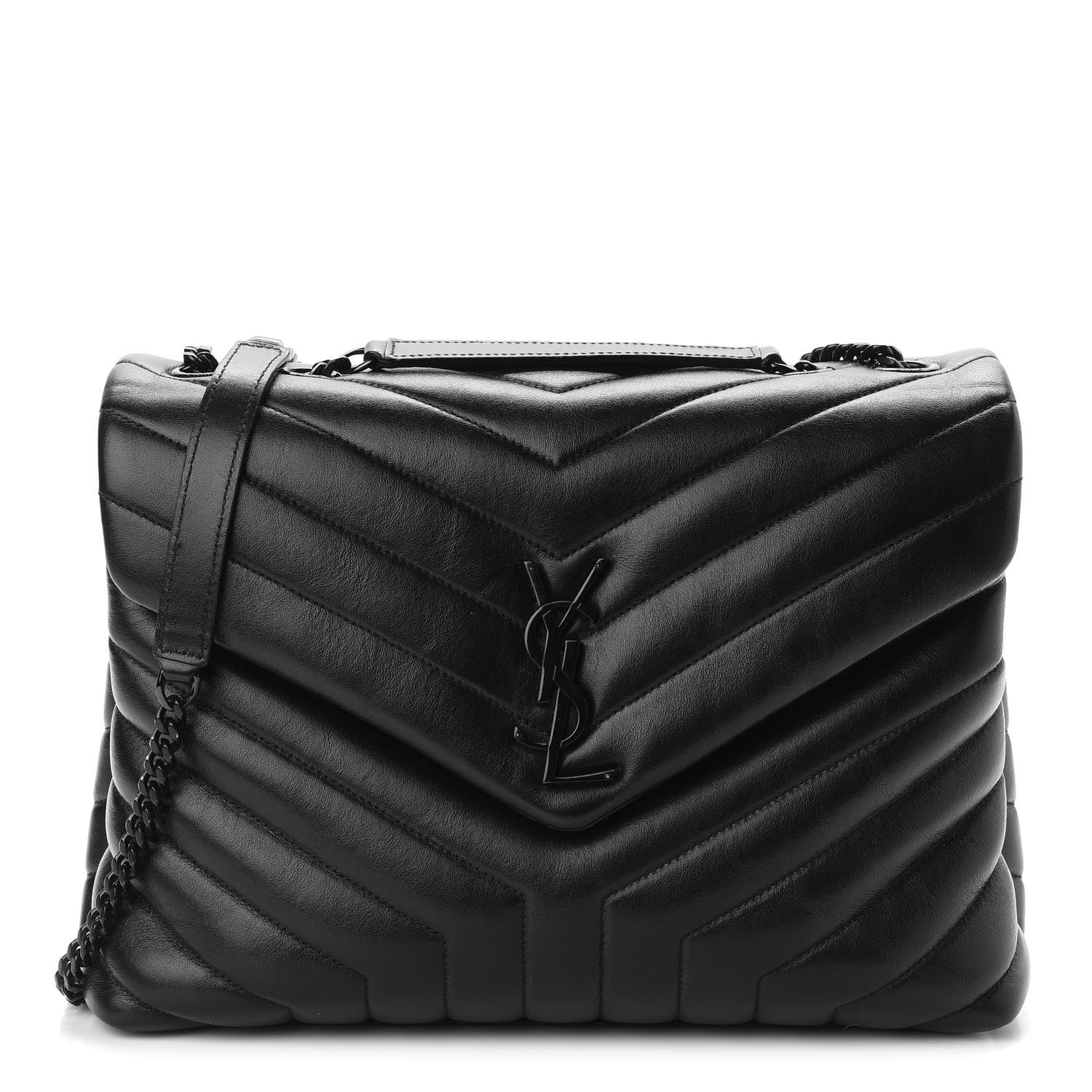 Saint Laurent Calfskin Y Quilted Monogram Medium Loulou Chain Satchel Black 1 of 9
