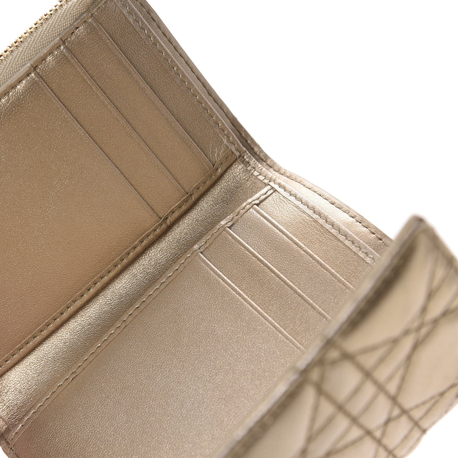 Christian Dior Metallic Lambskin Cannage Lady Dior Wallet Gold 9 of 11