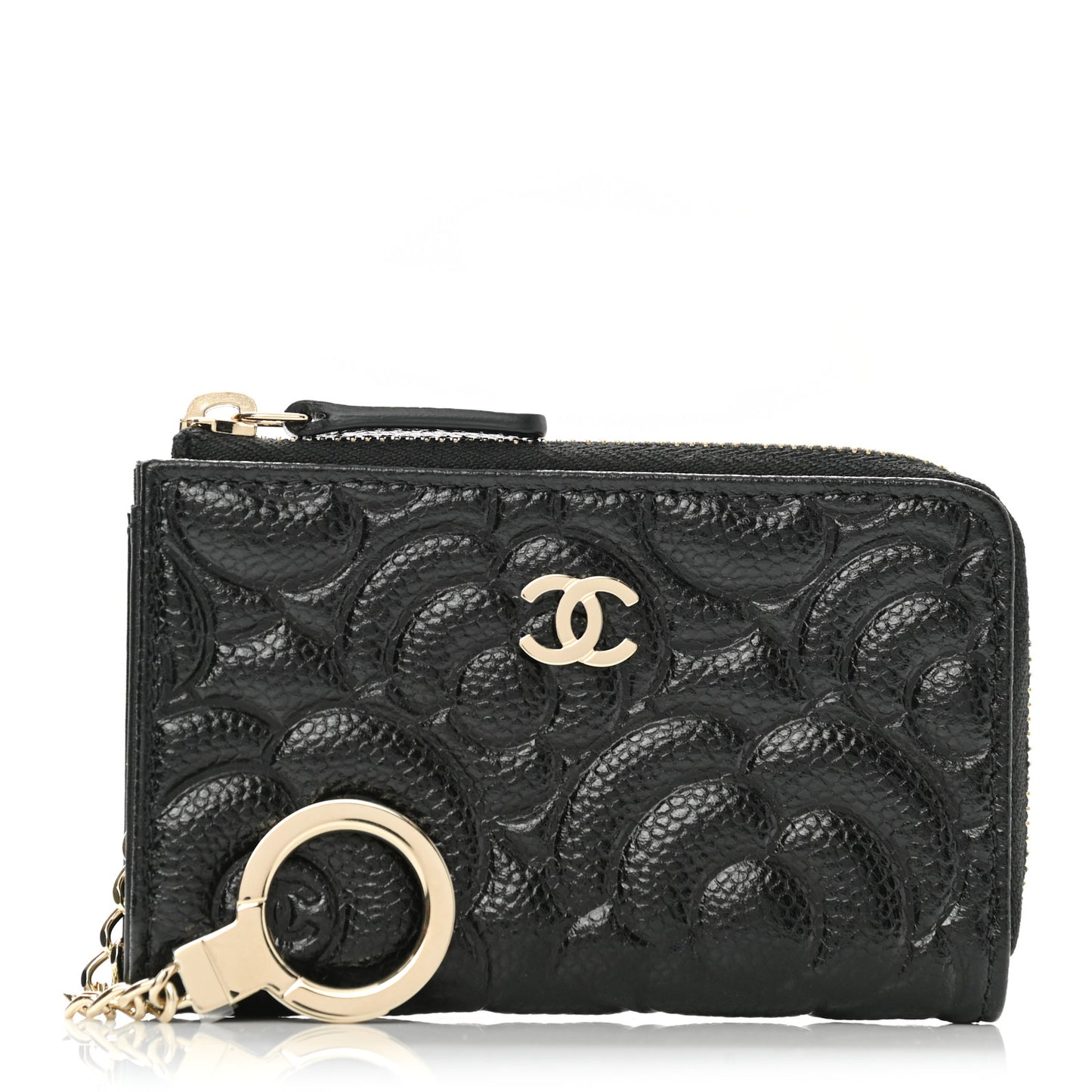 Caviar Camellia Embossed Key Holder Case Black