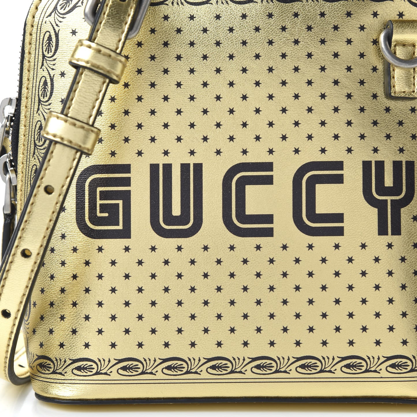 X SEGA Calfskin GUCCY Stars Mini Dome Shoulder Bag Gold