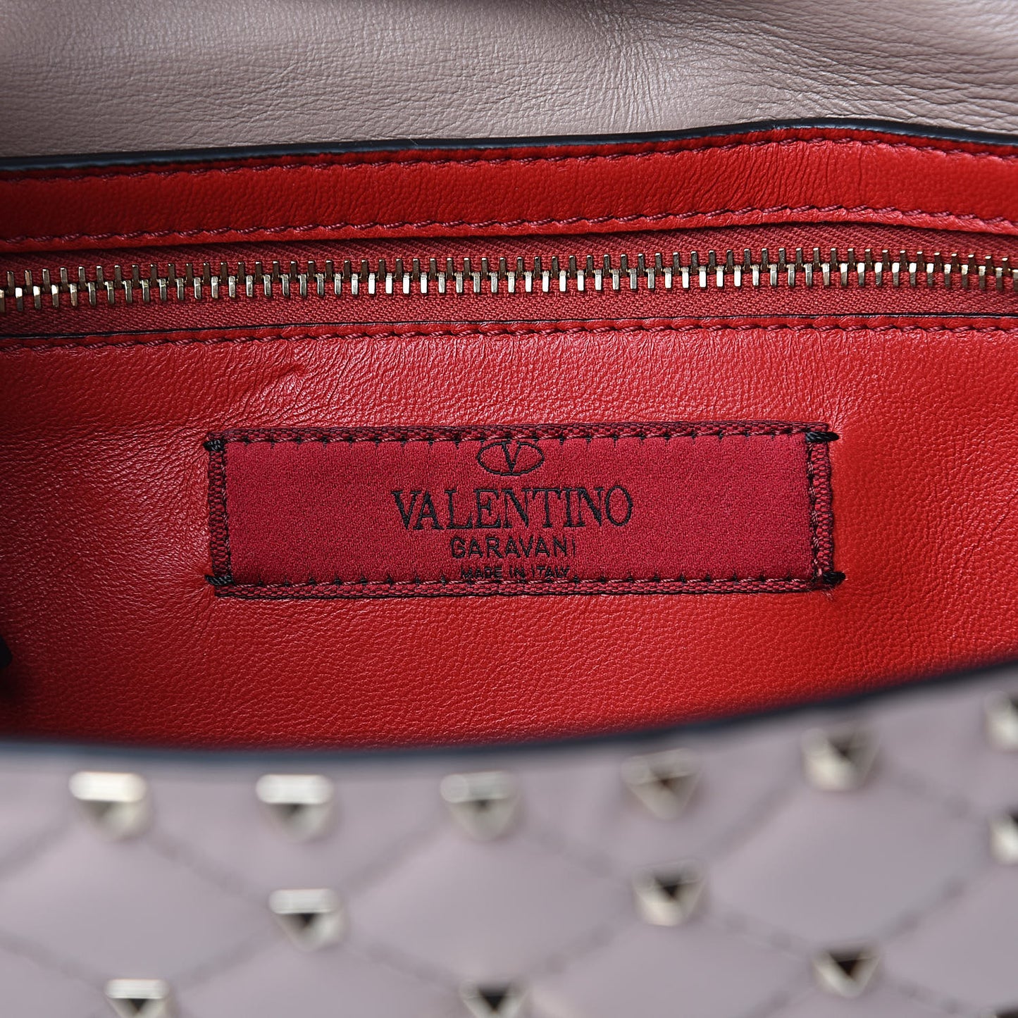 Lambskin Rockstud Spike Wallet on Chain Poudre