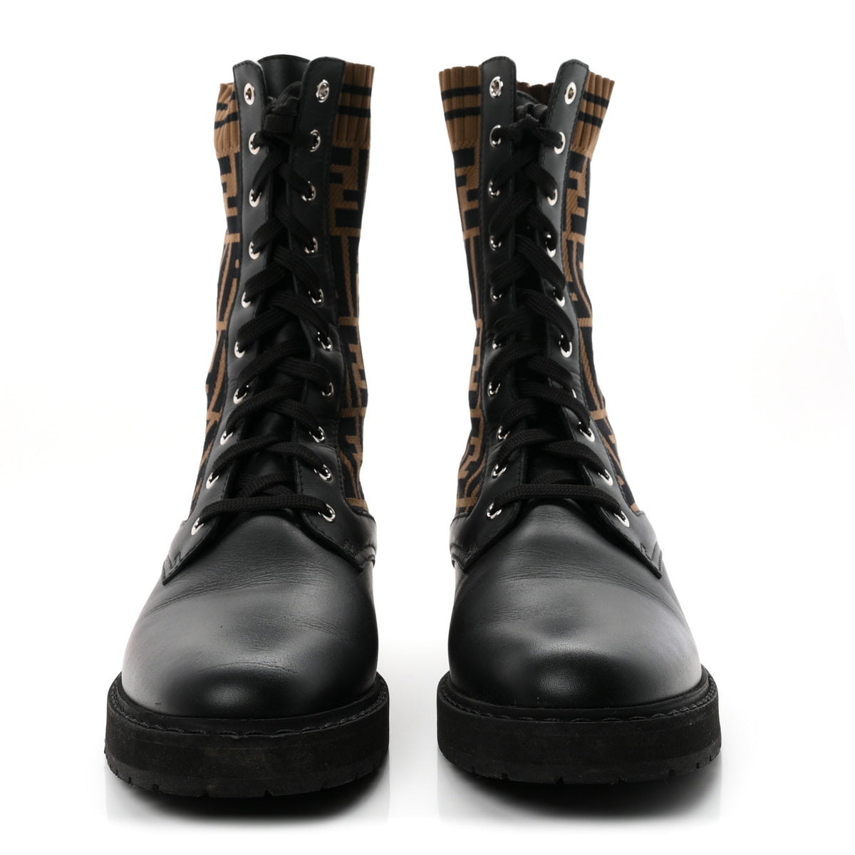 Calfskin Stretch Fabric FF Rockoko Biker Boots 41 Black Tobacco
