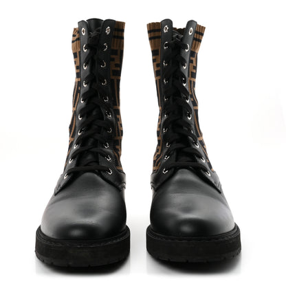 Fendi Calfskin Stretch Fabric FF Rockoko Biker Boots 41 Black Tobacco 3 of 8