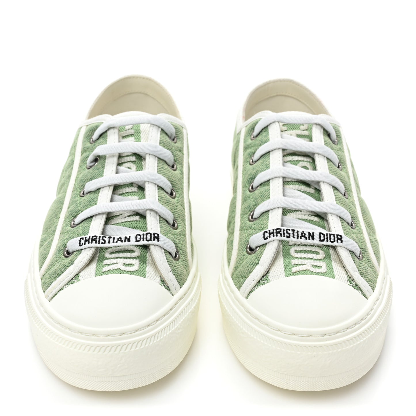 Canvas Cannage Walk 'N' Dior Low Top Sneakers 37.5 Pale Green