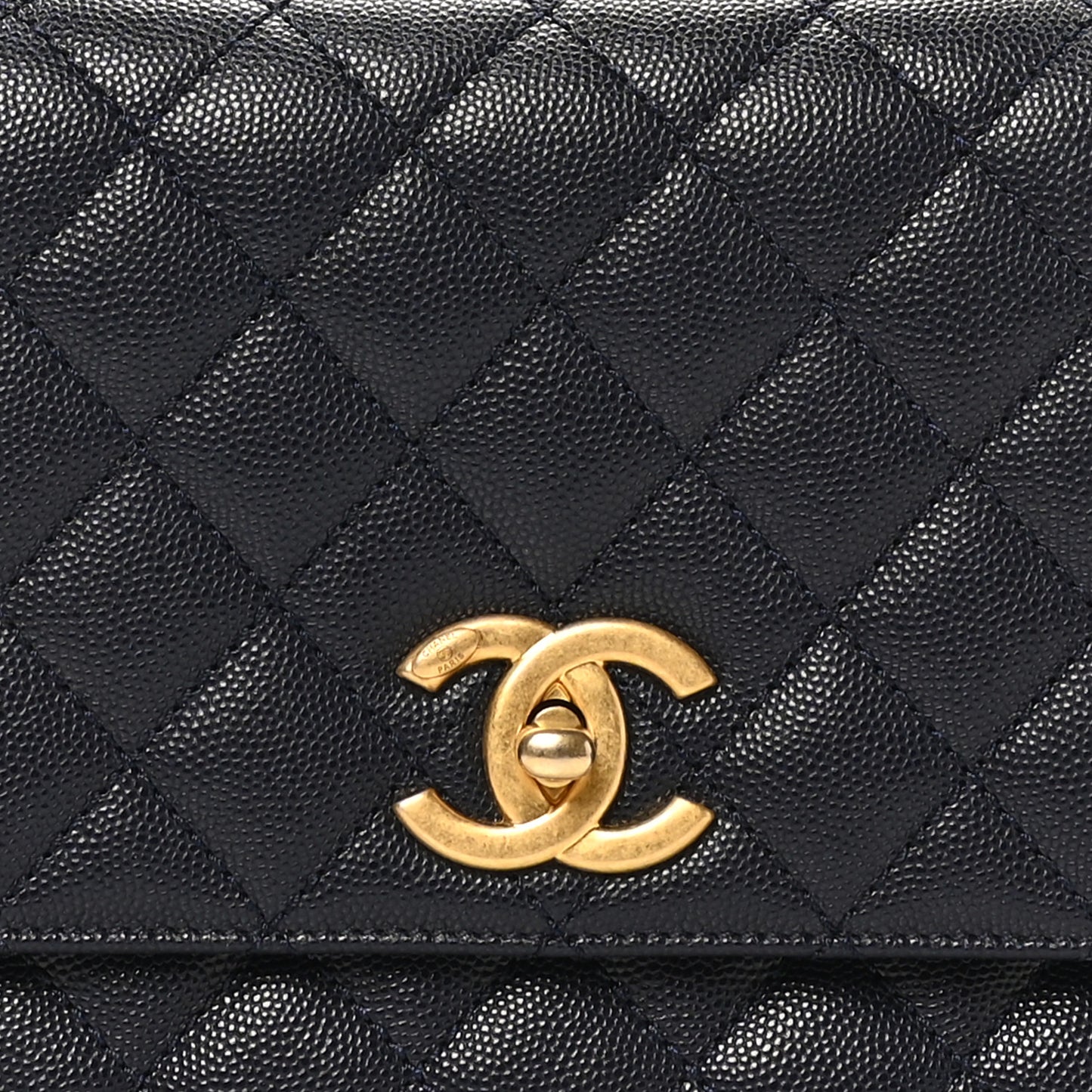 Caviar Quilted Small Coco Chain Handle Flap Navy Blue