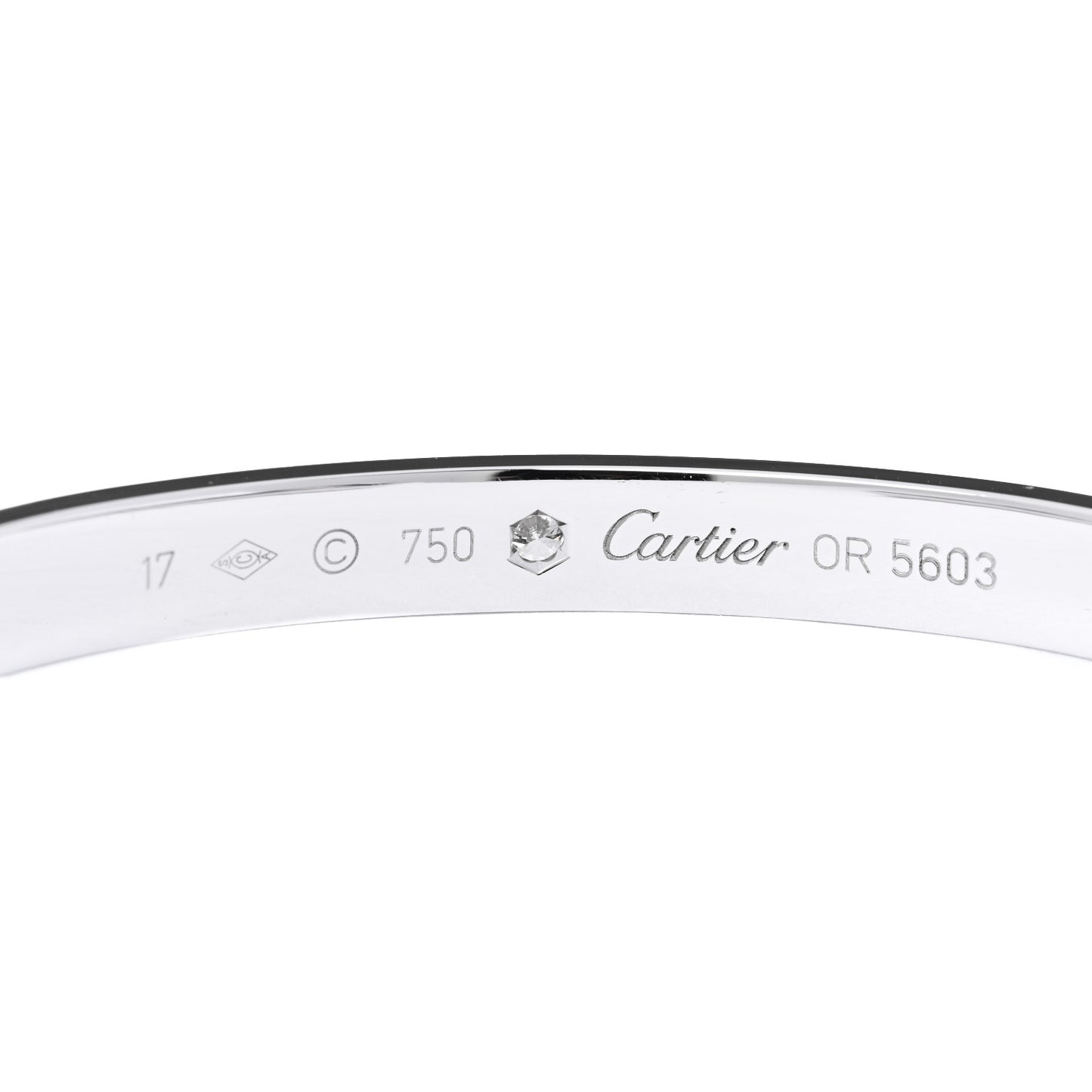 18K White Gold 1 Diamond LOVE Cuff Bracelet 17