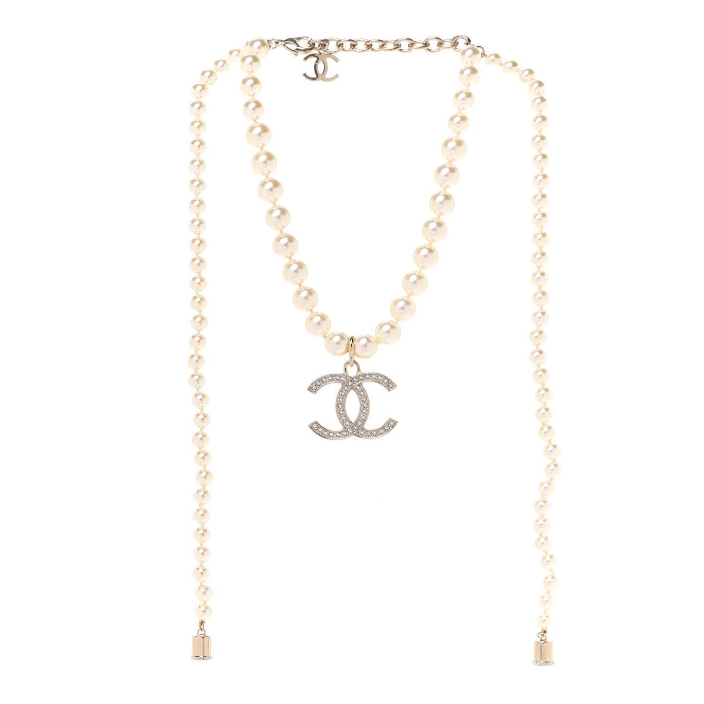 Pearl Crystal CC Airpods Necklace Gold