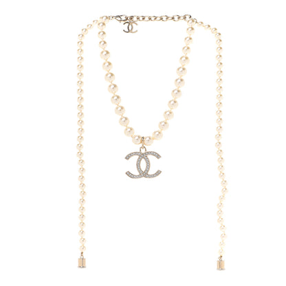Chanel Pearl Crystal CC Airpods Necklace Gold 3 of 7