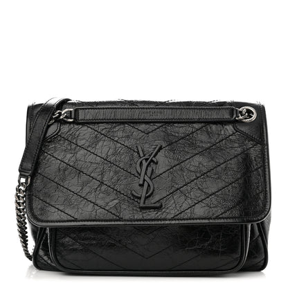 Saint Laurent Crinkled Calfskin Matelasse Monogram Medium Niki Chain Satchel Black 1 of 8