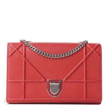 Christian Dior Grained Calfskin Diorama Wallet on Chain Pouch Rouge Vif 1 of 14