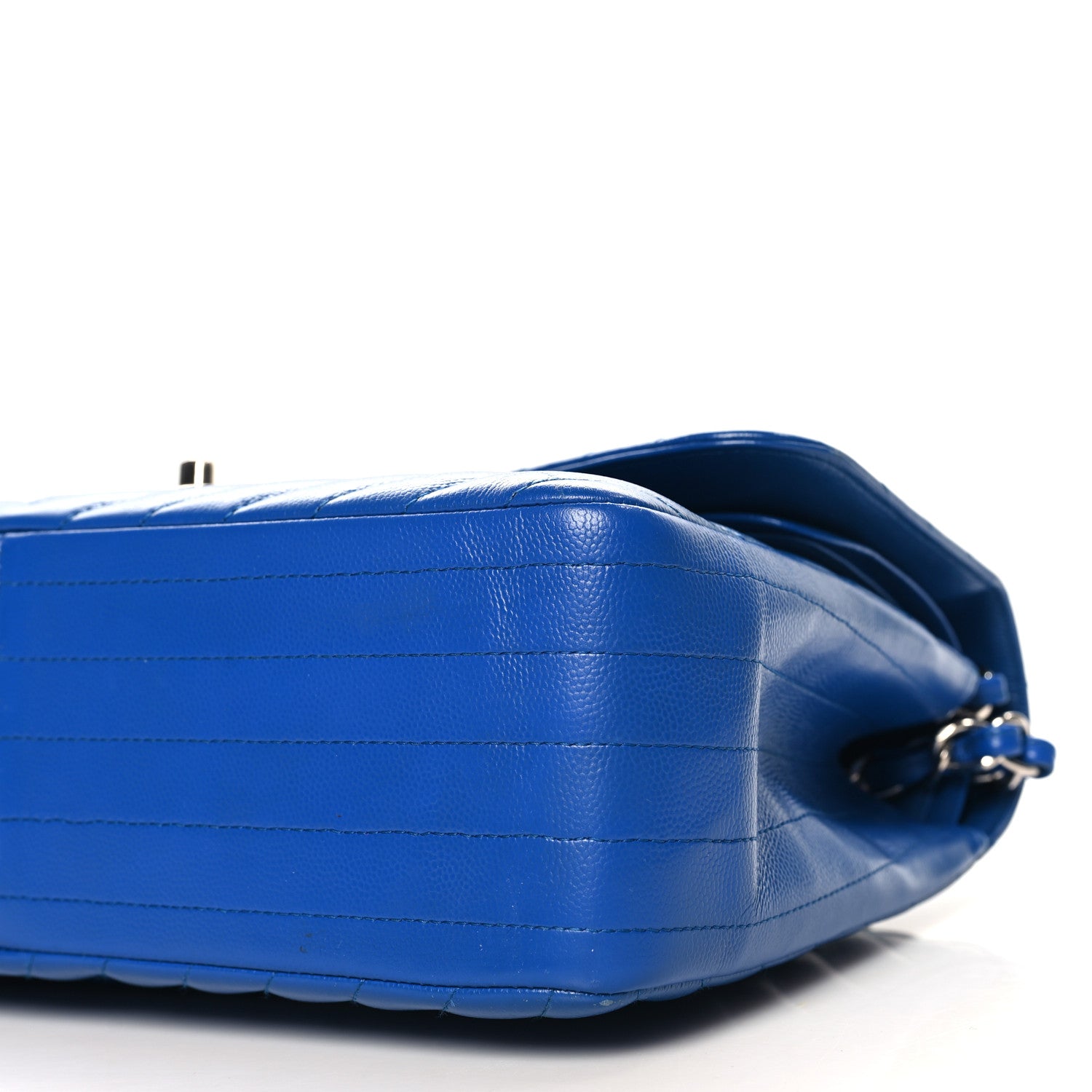 Chanel Caviar Chevron Quilted Jumbo Double Flap Blue 10 of 13