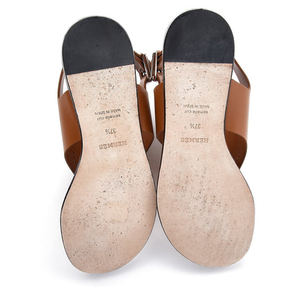 Hermes Calfskin Kola Sandals 37.5 Gold 7 of 10