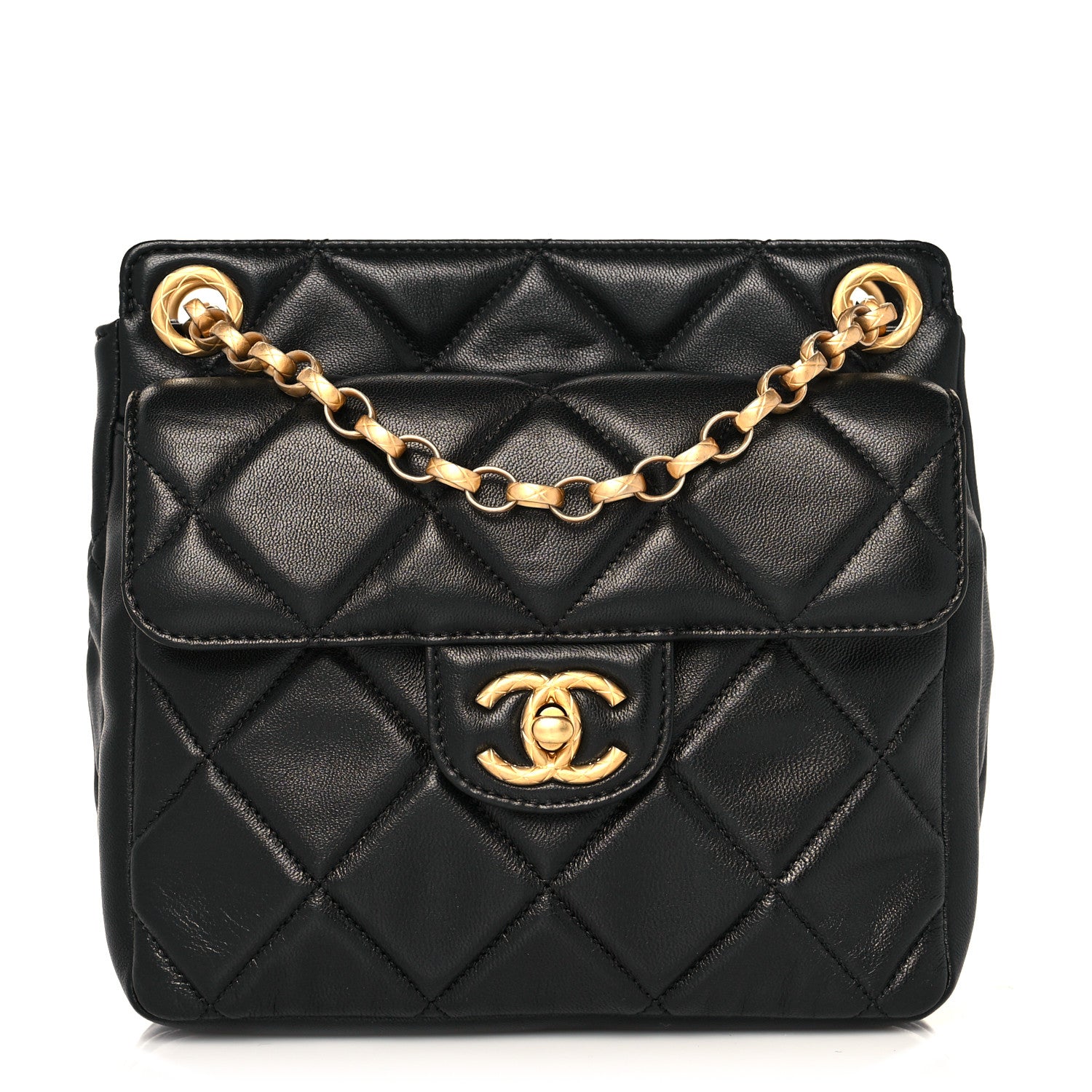 Chanel Lambskin Quilted Small Drawstring Shopping Bag With Flap Black 1 of 12