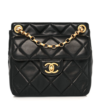Chanel Lambskin Quilted Small Drawstring Shopping Bag With Flap Black 1 of 12