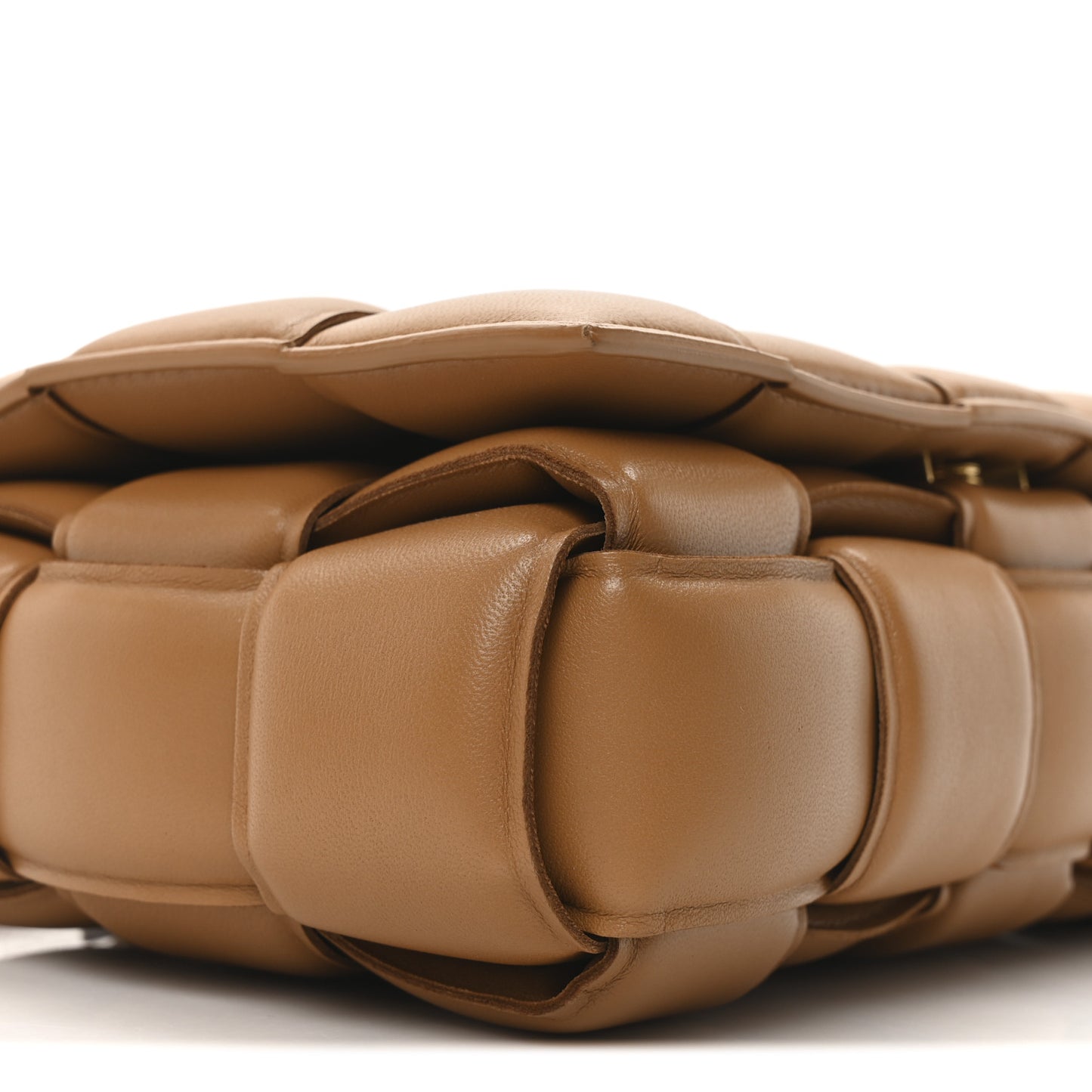 Nappa Maxi Intreccio Padded Cassette Crossbody Bag Caramel