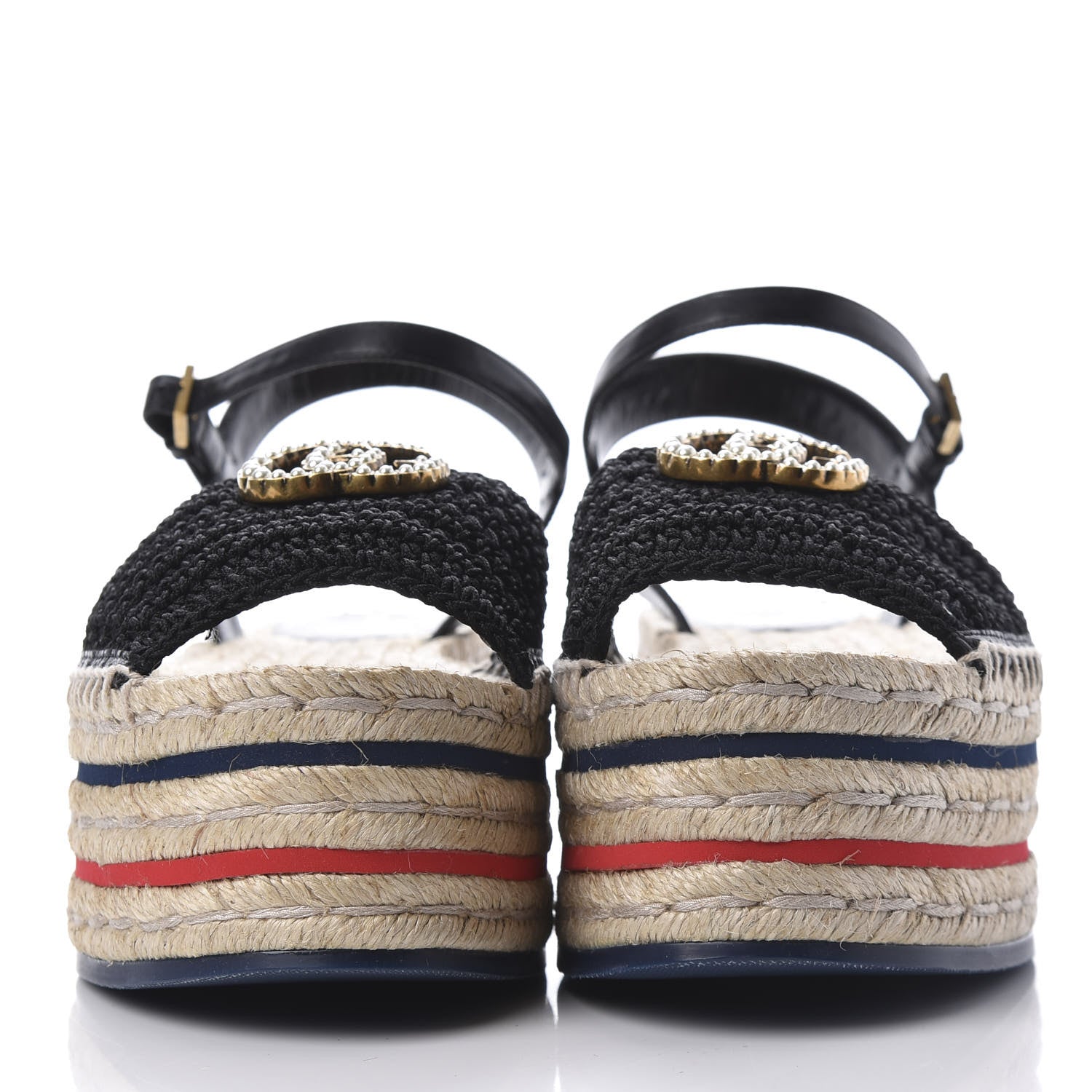 Gucci Cotton Malaga Kid Crochet Pearly GG Lilibeth Espadrille Platform Sandals 38.5 Black 3 of 12
