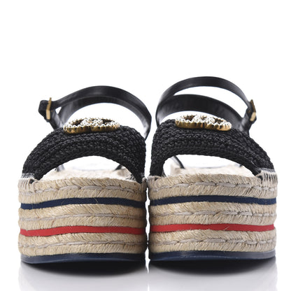 Gucci Cotton Malaga Kid Crochet Pearly GG Lilibeth Espadrille Platform Sandals 38.5 Black 3 of 12