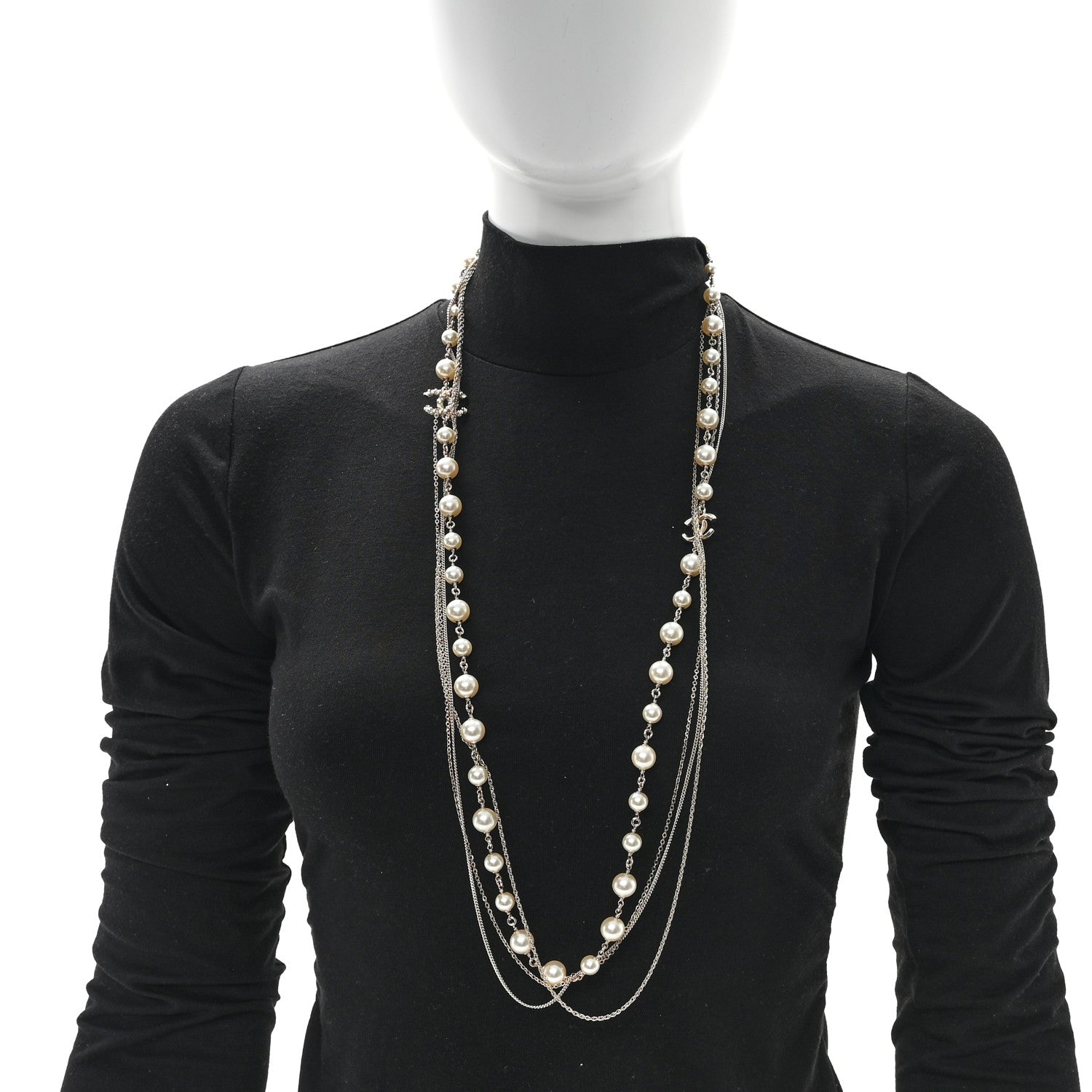 Chanel Pearl Chain CC Multi Strand Necklace Gold 2 of 5