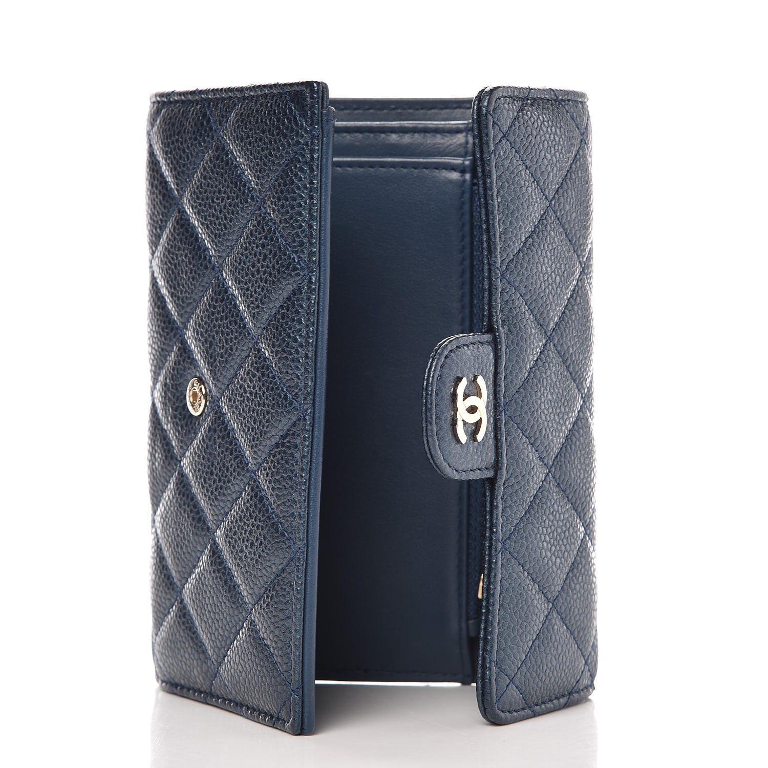 Chanel Metallic Caviar Quilted Medium Flap Wallet Dark Blue 5 of 9