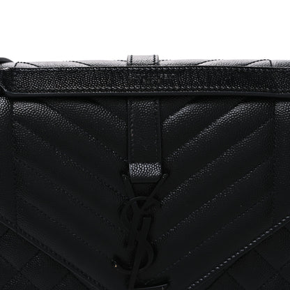Saint Laurent Grain De Poudre Textured Mixed Matelasse Triquilt Medium Monogram Monochrome Satchel Black 8 of 10